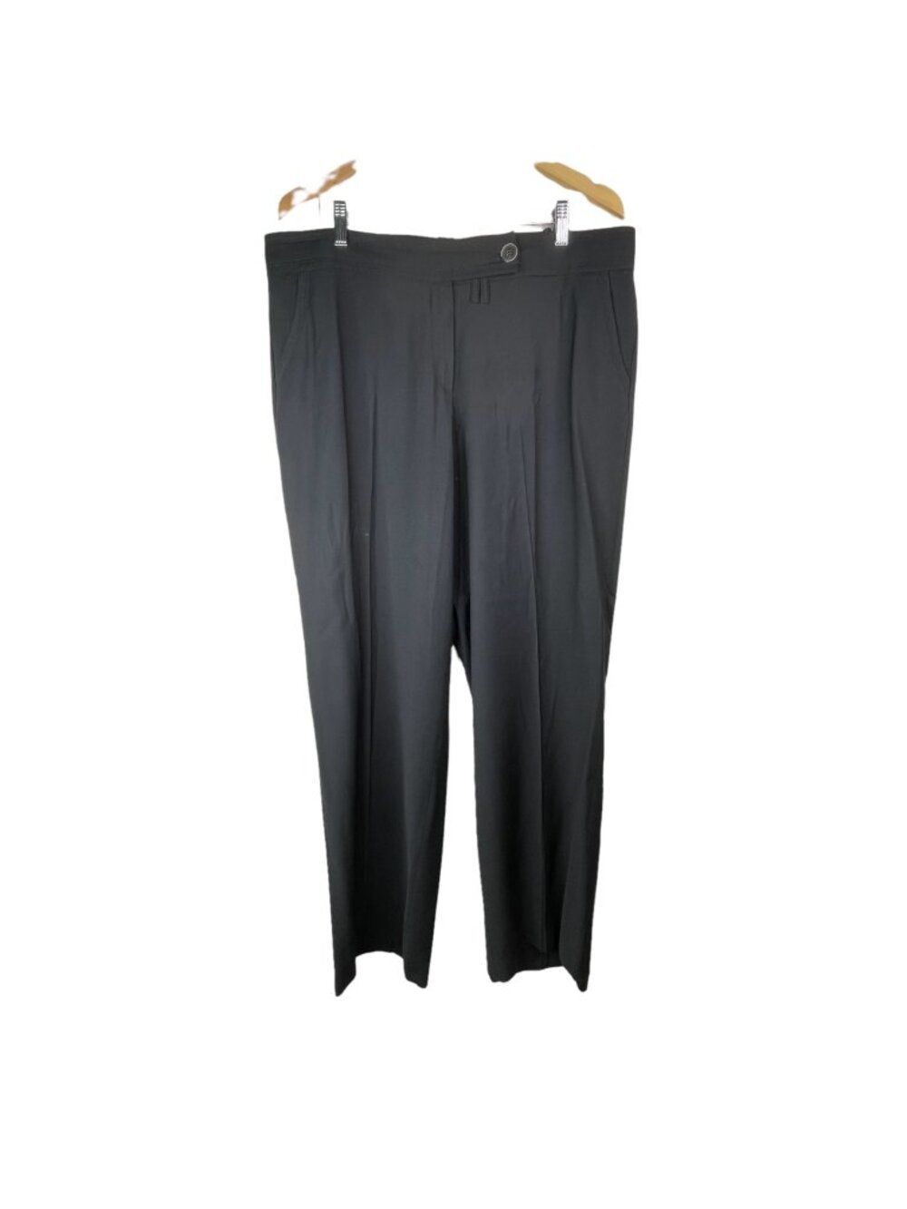 Apanage Trouser Pants Size 16 Straight Leg Black Fleece Wool Blend Flat Front